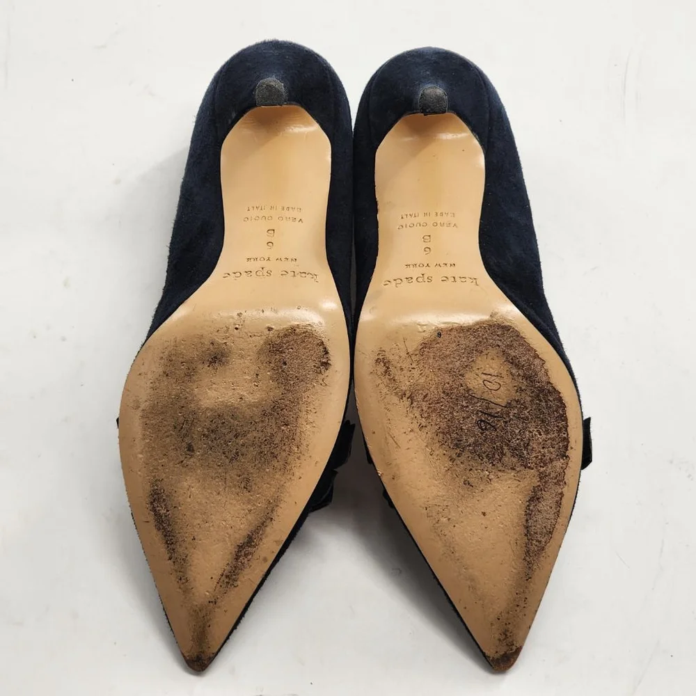 KATE SPADE Navy Suede Bow Detail Pointed Toe‎ Stiletto Heel Pumps Size 6